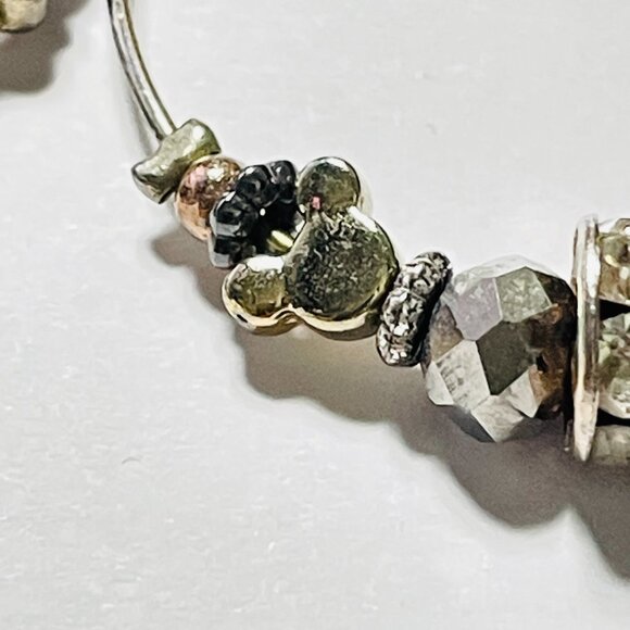 Disney Mickey Mouse Charm Hoop Earrings Gold Tone Beaded Drop - Picture 6 of 11